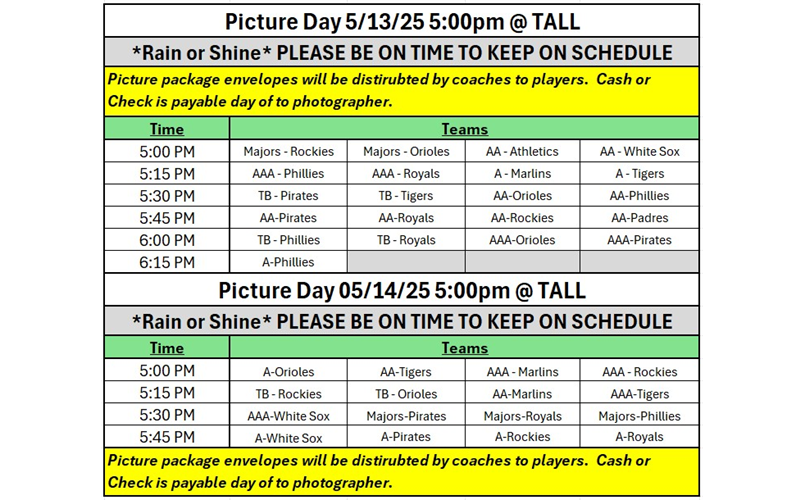 2025 Picture Schedule